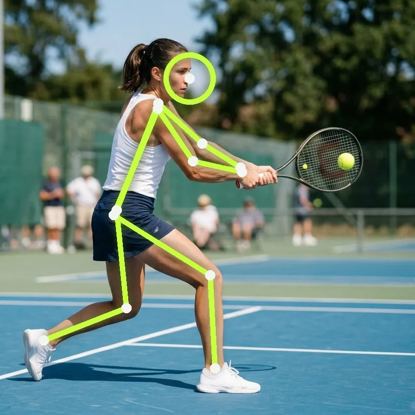 A club player striking a backhand at contact on a sunlit hard court